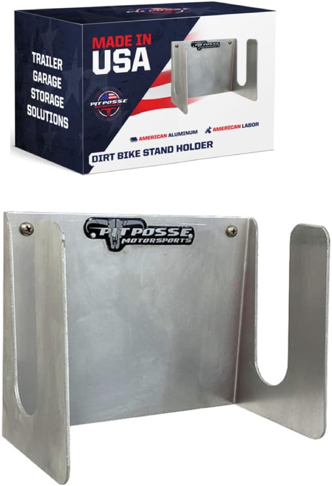 Pit Posse PP3105 Motorcycle Dirt Bike Stand Holder Hook Enclosed Race Trailer Garage Shop - Made in USA - Aluminum Dirtbike MX Stand Hanger Organizer