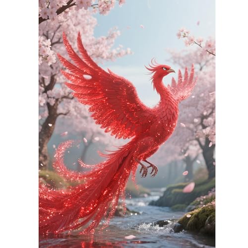 TDFERAN Diamond Painting Phénix 30x40cm Diamond Painting Paysage Fleur de Cerisier Diamant Peinture Phénix Broderie Diamant Paysage Forêt Peinture par...
