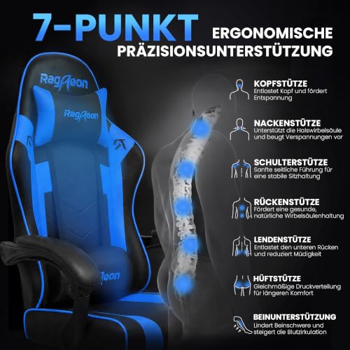 Riftracer Gaming Stuhl Chair Gamer Sessel - Ergonomischer Gamer Stuhl mit Fußstütze Kopfstütze und Lordosenstütz Höhenverstellbar… – Ansicht 6