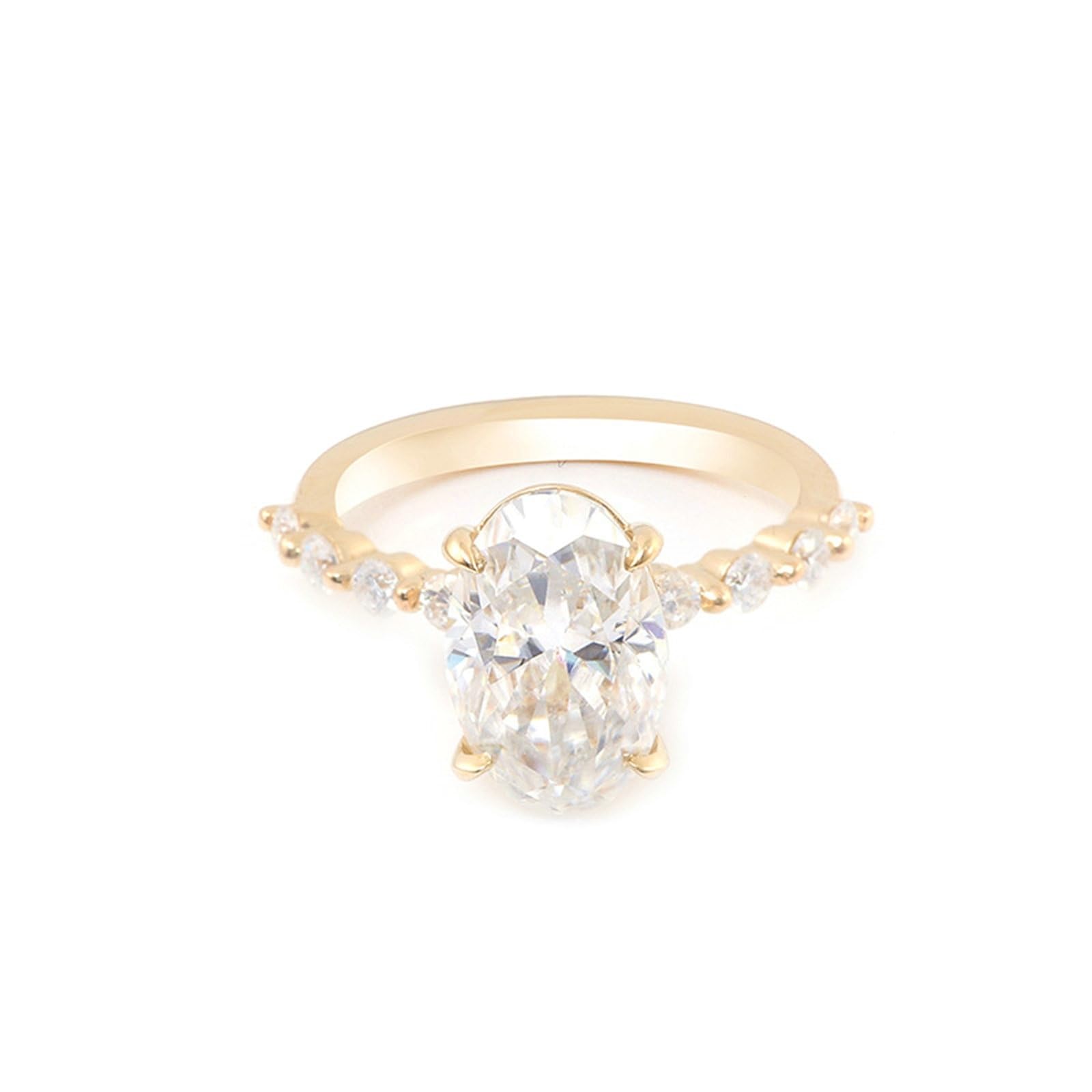 Fedi nuziali in vero oro bianco 375, con moissanite 2 ct D Color VVS1, ovale, anello di fidanzamento, solitario in vero oro 9 carati, con incisione, misura 57 (18,1)