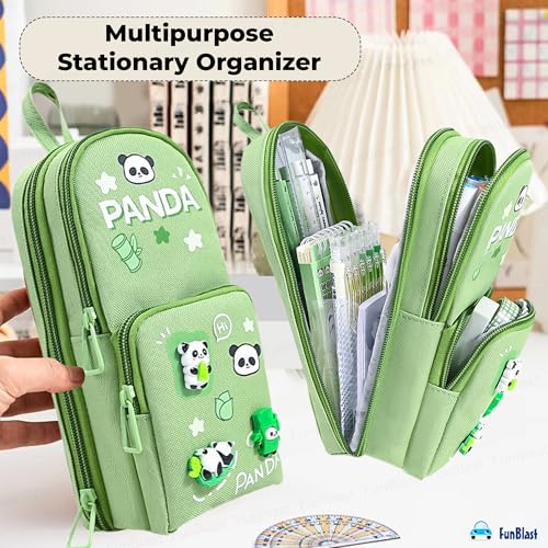 Image of FunBlast Pencil Pouch for Kids, Girls - Panda Design Large Capacity Multipurpose Stationery Zipper Pouch for Kids & Adults, Kawaii Aesthetic Pencil Case Organizer, Cute School Supply Bag
