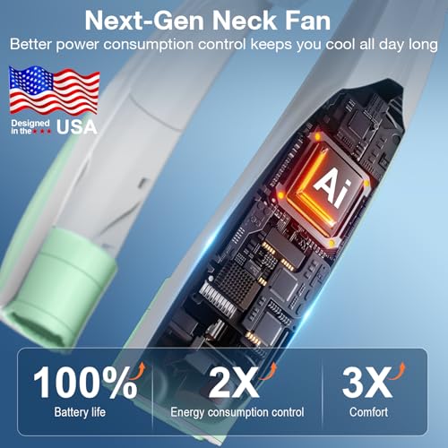 Image of Hionly AI Neck Fan, 6 Speeds Adjustable Portable Personal Fan Rechargeable, 6000 mAh Battery Faster Cooling Wearable, Ultra Quiet for Home, Office, Travel, Outdoor