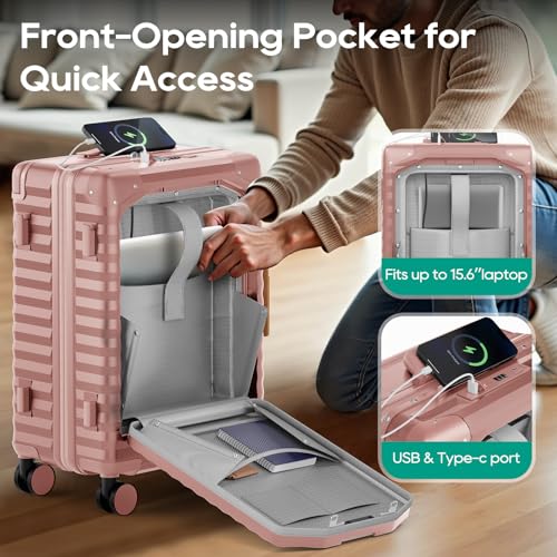 Image of Joyway Expandable 20 Inch Carry on Luggage with Front Pocket, Rosa Gold