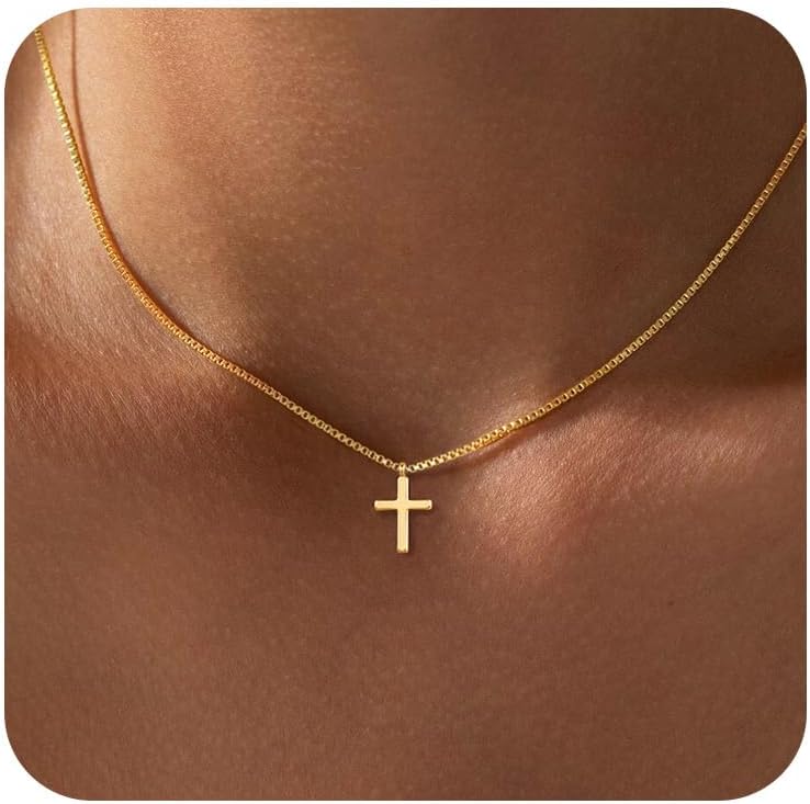 2-gold box chain cross necklace
