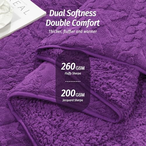 Image of Wemore Weighted Blanket for Adults Queen Size 20 lbs, Dual Sided Soft Fuzzy Jacquard Sherpa Weighted Blankets Throw, Cozy Fluffy Knitted Heavy Blanket for Couch Bed, Dark Purple, 60 x 80 inches