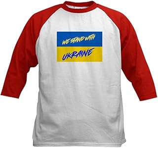 CafePress We Stand with Ukraine Baseball Jersey Kids Cotton Baseball Jersey, 3/4 Raglan Sleeve Shirt Red/White