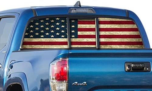 Gold Fish Decals Rear Window Perforated See Thru Graphic Flag 1 Decal Sticker Compatible with Toyota Tacoma