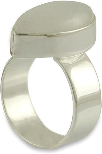 Miniatura 2 de NOVICA Anillo moderno de plata de ley 925 hecho a mano con piedra lunar arcoíris "Asimétrica", Plata Esterlina, Piedra lunar Sin piedras preciosas