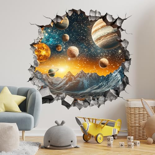 Wall Sticker for Bedrooms, Galaxy Wallpaper Kids Boys Space Bedroom Wall Decals,...
