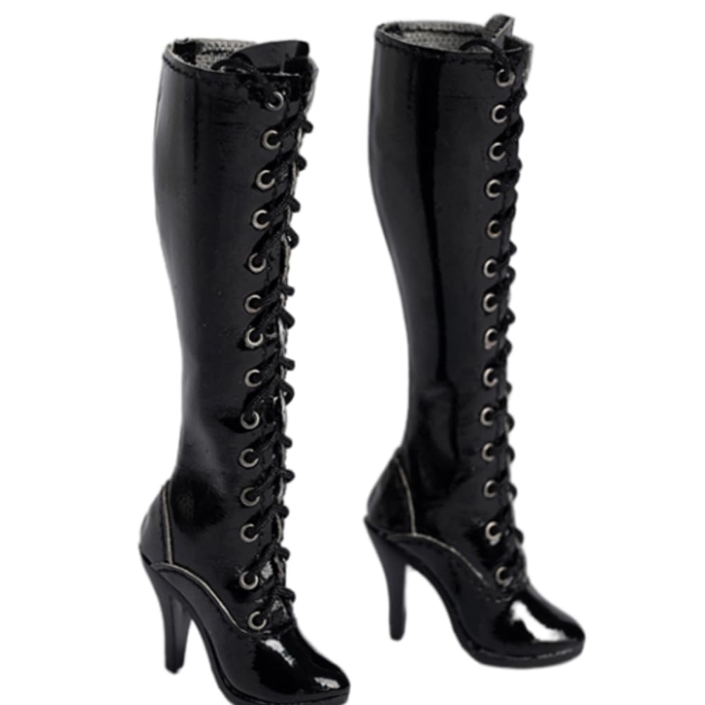 HiPlay 1/6 Scale Action Figure Accessory: Women Black High-Heel Long Boots Model for 12-inch Miniature Collectible Figure TCT-037