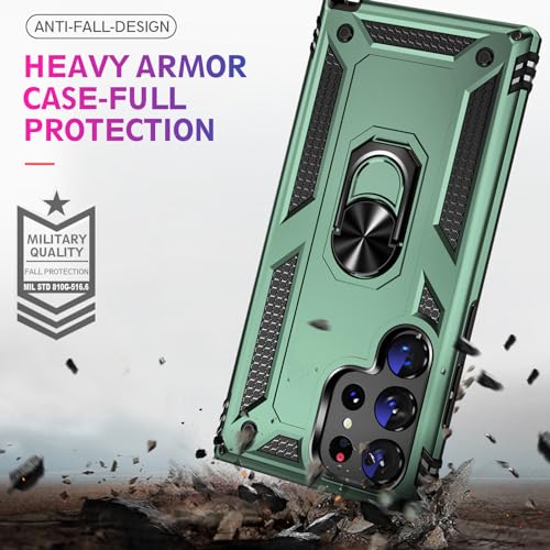 Image of for Samsung Galaxy S24 Ultra Case with Screen Protector, Military Grade Rugged Shockproof Heavy Duty S24 Ultra 5G Protective Cover for Samsung S24 Ultra Magnetic Ring Kickstand Phone Case (Green)