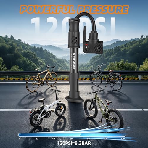 Image of Bicycle Pump Mini Bike Pump - Aluminum Alloy Cycle Pump for Presta & Schrader Valve, Portable Lightweight Bike Tyre Pump Fast Tyre Inflation Mini Air Pump for Mountain Road Bike Ball Pump