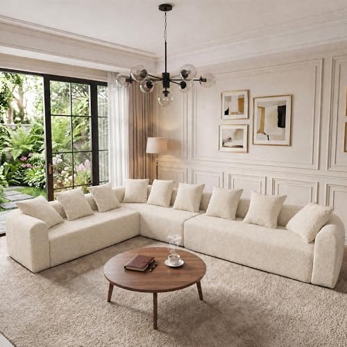 Image of Claiks 142 inch Cloud Boneless Couch, L-Shape Left Chaise, Beige