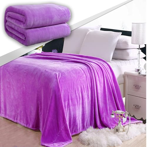 GAIFNAG Manta Franela Reversible 150 x 350 cm Franela, Extra Suave y Caliente, Fácil de Limpiar Colcha de Felpa Súper Suave para Todas Las Estaciones, Morado
