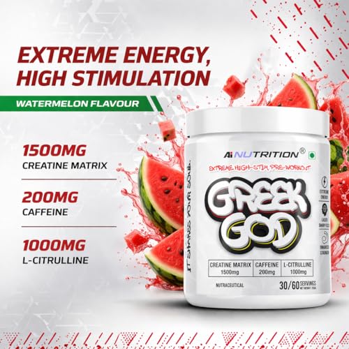 Image of Greek God Pre Workout | Extreme High Stim | 200mg Caffeine, 3000mg Beta-Alanine, 1000mg Citrulline, Black Pepper Extract | Explosive Energy & Focus
