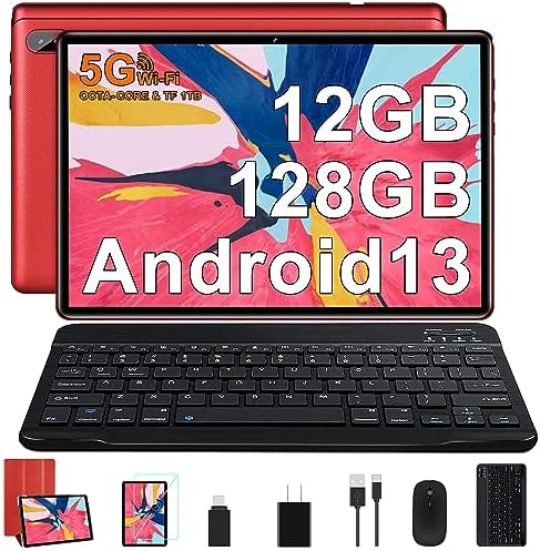 FACETEL Android Tablet 13 Octa-Core 2.0GHz Tablet 10 Inch Newest Tablets with 12GB RAM 128GB ROM, 5G WiFi | 6000mAh | HD IPS | Bluetooth 5.0 | 1280 * 800 | 5+8 MP | Tablet with Keyboard