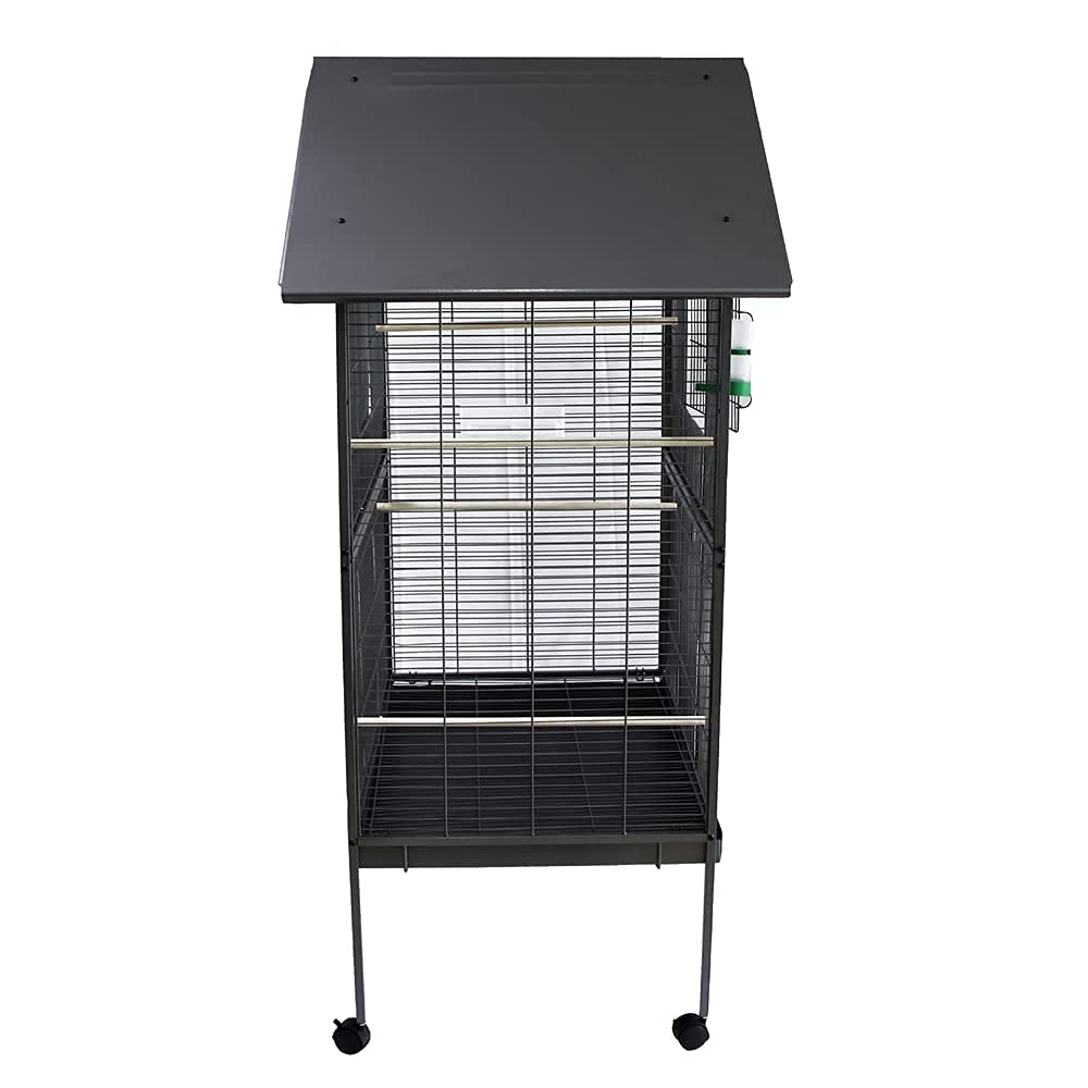 Melko Vogelvoliere Vogelkäfig groß 80x76x165 cm Metall mit Rollen Schwarz | Gitterabstand 1 cm, inkl. Näpfe, Holzsitzstangen und Leiter, Auffangschürze für saubere Böden, für Sittiche und Papageien