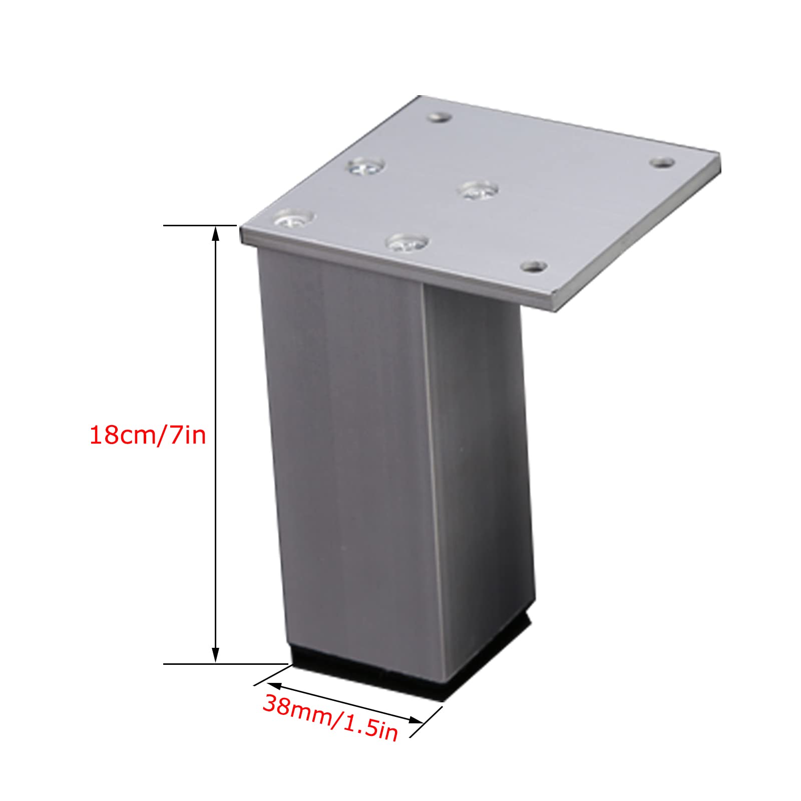Confezione da 4 gambe quadrate in alluminio da 17,8 cm, piedini per divano in metallo resistente, per comodini fai da te, decorazione moderna per la casa, gambe di ricambio per mobili