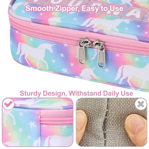 Image of Cute Kids Pencil Case - Girls Pen Pouch Large School Organizer | Pen Bag & Smooth Zipper, Multi-Slot Storage, Mesh Pocket, 900D Water Resistent, Giftable School Supplies, Rainbow Unicorn