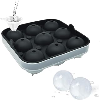 Samuelworld Large Ice Ball Maker with Lid, 9 x 2 Inch Ice Balls - Food Grade, Easy To Fill Round Silicone Ice Tray, Perfect Spheres Craft Ice Maker for Whiskey, Cocktails, Gifting - Black