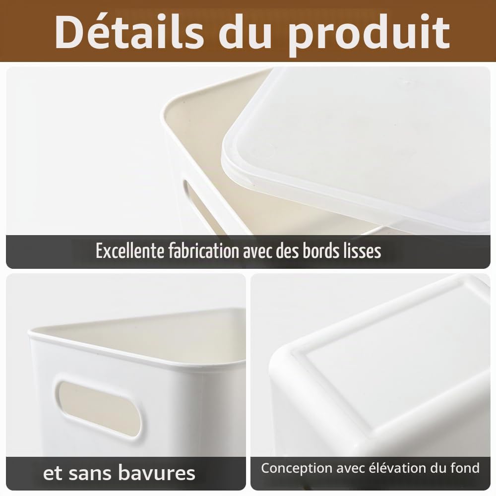 Lot de 8 boîtes de rangement avec 4 couvercles, panier rangement plastique | rangement avec poignées, boîtes de rangement multifonctionnelles pour cuisine, bureau, placard, salle de bain, jouets