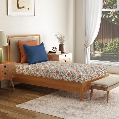 Image of Mytrident Bedsheet for Single Bed Cotton | 60 inch x 90 inch | Flourish Red