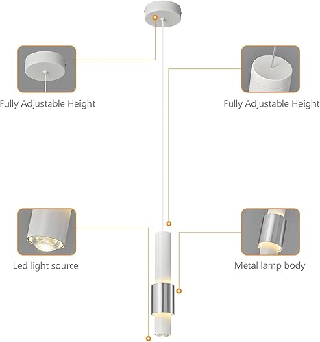 Miniatura 6 de LBSQJ Lámpara moderna para isla de cocina, mini lámpara colgante blanca para colgar en el techo, luz LED regulable cromada, iluminación colgante