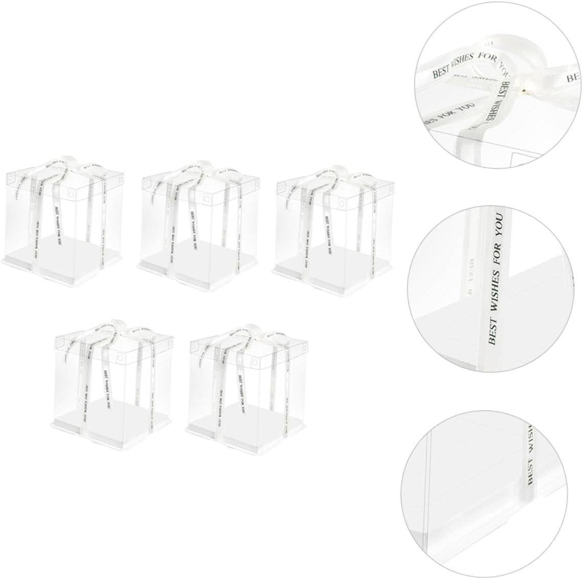 8-inch Square Cake Storage Container with Ribbon, Elevated Birthday Cake Box 5pcs Set, Dessert Packaging for Bakery, Party, and Use