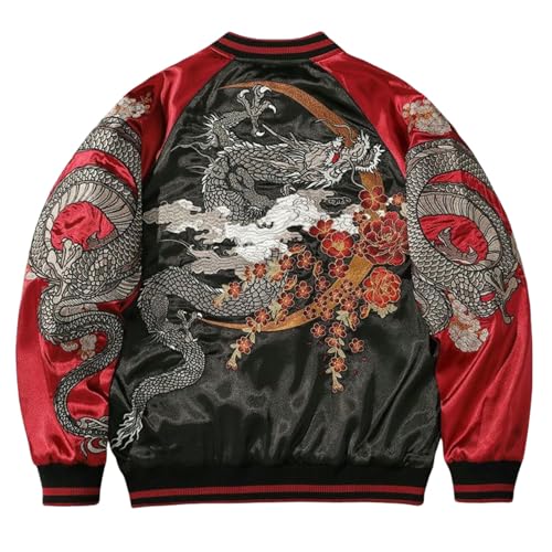 Veste de baseball homme style chinois color block à motif dragon