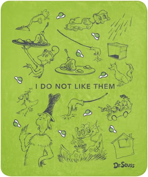 Green Eggs and Ham Blanket I Do Not Like Them with Sam I Am, Soft Throw Blanket for Couch, Fluffy Soft Cozy for Bed or Sofa, 50" x 60" Officially Licensed