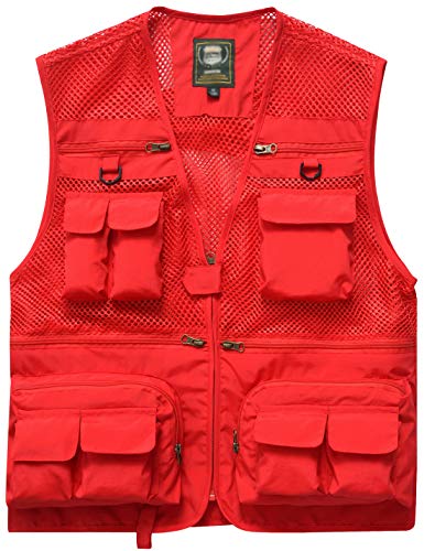 Zhusheng Men's Summer Outdoor Utility Work Fishing Travel Photo Vest Pockets Khaki
