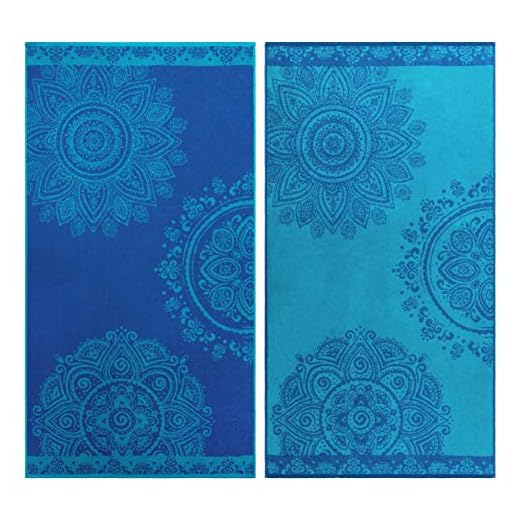 SUPERIOR 100% Egyptian Cotton, 450 GSM, Floral Mandala Oversized Beach Towel (Set of 2) 34”x 64”, 2-Ply, High Absorbency Blue and Teal Floral Pattern