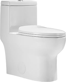 DeerValley DV-1F026 Ally Dual Flush Elongated Standard One Piece Toilet with Comfortable Seat Height, Soft Close Seat Cover, High-Efficiency Supply, and White Finish Toilet Bowl (White Toilet)