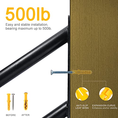 Handrails For Outdoor Steps,U-Shape,3 Step Handrail For 1-3 Step Stairs,Wrought Iron Handrail Stair Rail,Wall Mounted Hand Railings For Stairs Rail,Porch Step,Indoor,Outdoor,Black,24 Inch,2 Pack #TOP4