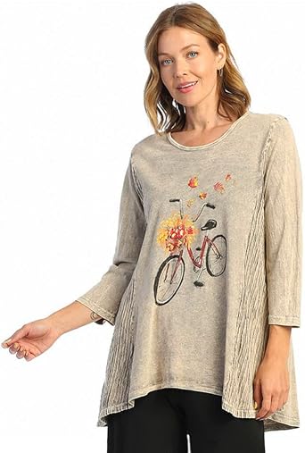 Jess & Jane Print Wavy Contrast Mineral Washed Tunic - M55