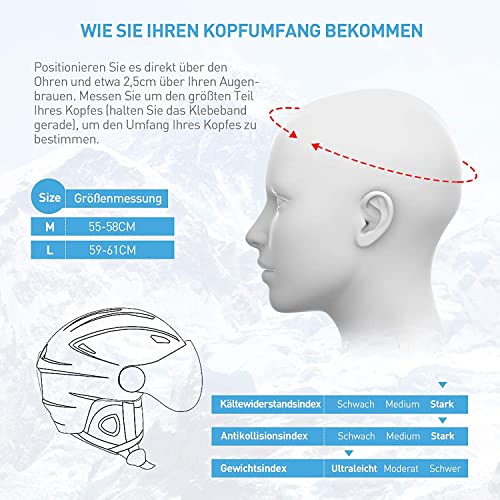 Foto von Skihelm Snowboard Helm Unisex Ski Helmet mit Visier Erwachsene Skihelm Herren Damen mit Visor 12 Lüftungsöffnungen schwarz