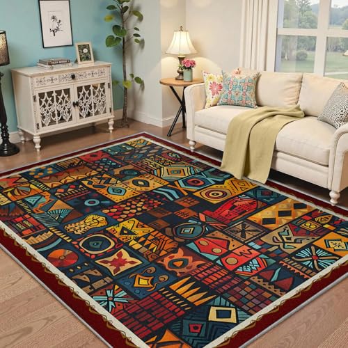Tapis ethnique 120x180cm abstrait géométrique lavable pour entrée