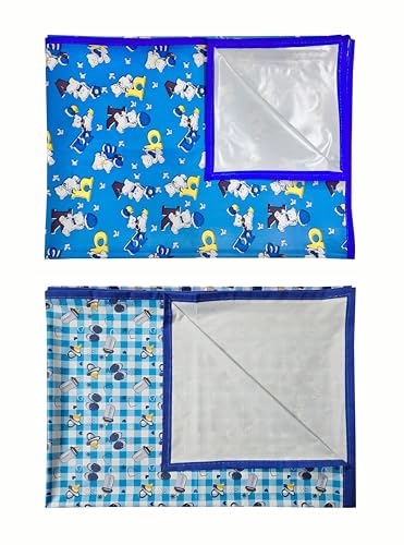 Image of EcoSoft Plastic Sheet,PVC Sheet for Kids,Rubber Sheet for Babies,Bed Wetting Protector(90 x 135 cm) (Blue Alphabet & Blue Baby Bottle)