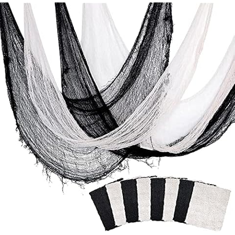 Alpurple 8PCS Halloween Creepy Cloth Decoration Black Spooky Giant Cheesecloth-30 x 72 Inch Freaky Loose Weave Creepy Cloth Fabric Scary Spooky for Halloween Party Decoration (4black +4white) Cover