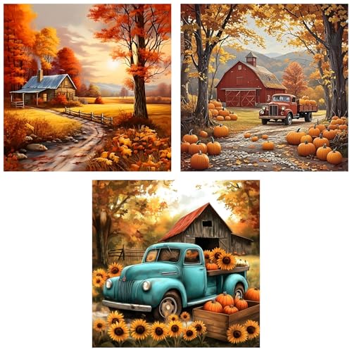 HHMATITS 3 Pack Diamond Art Kits for Adults - 5D Fall Diamond Painting Kits for Adult Beginners DIY Full Round Drill Diamonds Art Painting for Home Wall Decor 12x12 Inches