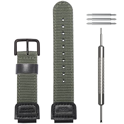 18mm Nylon Strap Compatible with Casio AE-1200WH AQ-S810W SGW-300H 400 Leather Repalcement Watch band - ArmyGreen Black Buckle