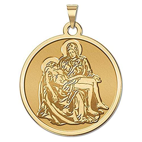 PicturesOnGold La Pieta Religious Medal - 1 Inch Size of a Quarter - Solid 14K Yellow Gold