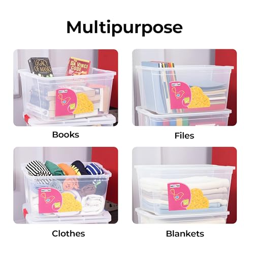 Image of Nayasa Plastic 25 L Multipurpose Rectangular Toy and Storage Box (Transparent) with Lid and Rolling Wheels | Durable, Spacious & Ideal for Home Organization