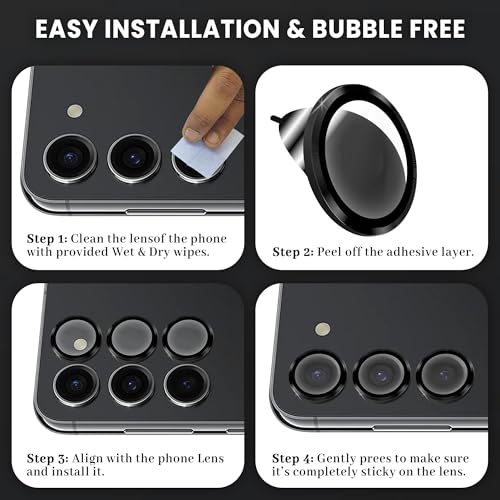Image of FIRST MART Black Camera Ring Guard Protector for Samsung Galaxy S23 Plus | Tempered Glass with Metal Alloy Rings, HD Clear, Scratch Resistant, Case-Friendly | Pack of 1