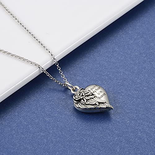 Sterling Silver Angel Wing Heart Urn Pendant Necklace For Ashes - A piece of my heart is in heaven Memorial Keepsake Cremation Jewelry3