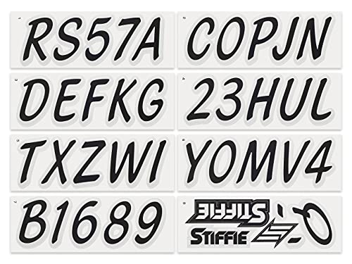 Image of Stiffie Whipline Solid Black /Silver 3 inch Alpha-Numeric Registration Identification Numbers Stickers Decals for Boats & Personal Watercraft