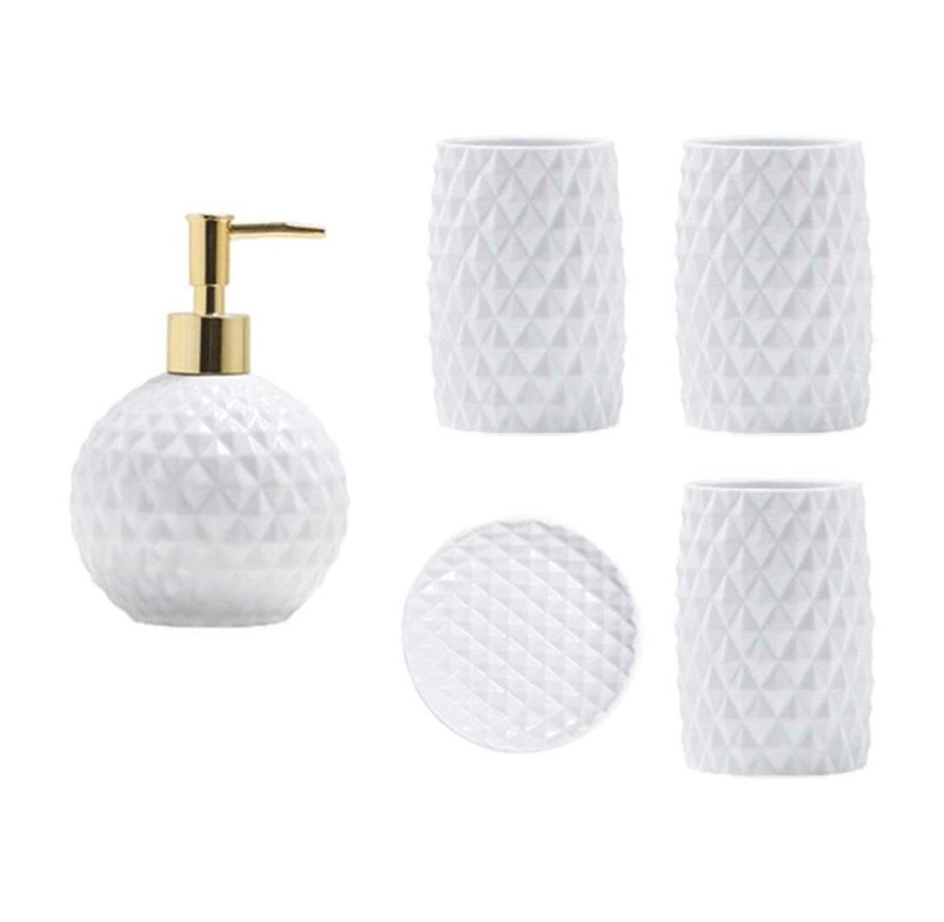Dispensador jabón juego de 5 accesorios baño cerámica con vaso