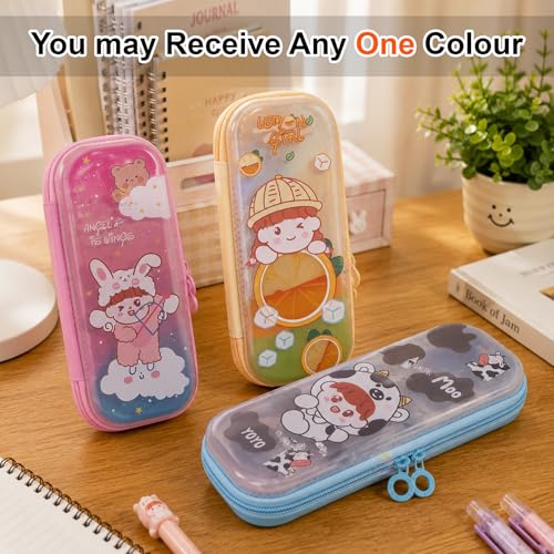 Image of WISHKEY Pencil Box for Kids Cute Cartoon Hardtop Pencil Case with Zipper Large Capacity Stationery Organizer Box for School Boys & Girls Durable Waterproof Pencil Pouch Random Design /Color