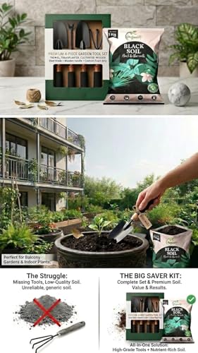 Image of Black Soil Essential Kit - Big Saver for Every Indian Home (4-Piece Gardening Tool Set + 1KG Black Soil)