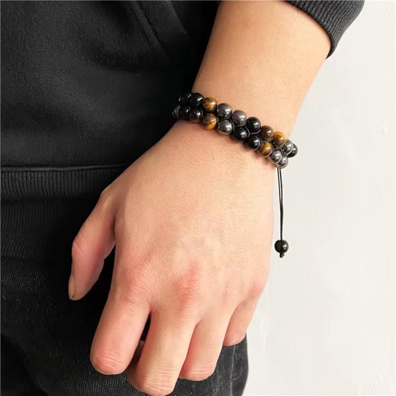 Healing Monk Tiger Eye, Obsidian & Hematite Bracelet – Handmade 8mm Beaded Energy Bracelet for Men & Women – Spiritual Protection Bracelets Jewelry Gift from the Himalayas for Triple Protection3